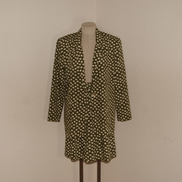 VINTAGE 90's Olive Dots Bermuda Short Suit sz M - Picture 2 of 8